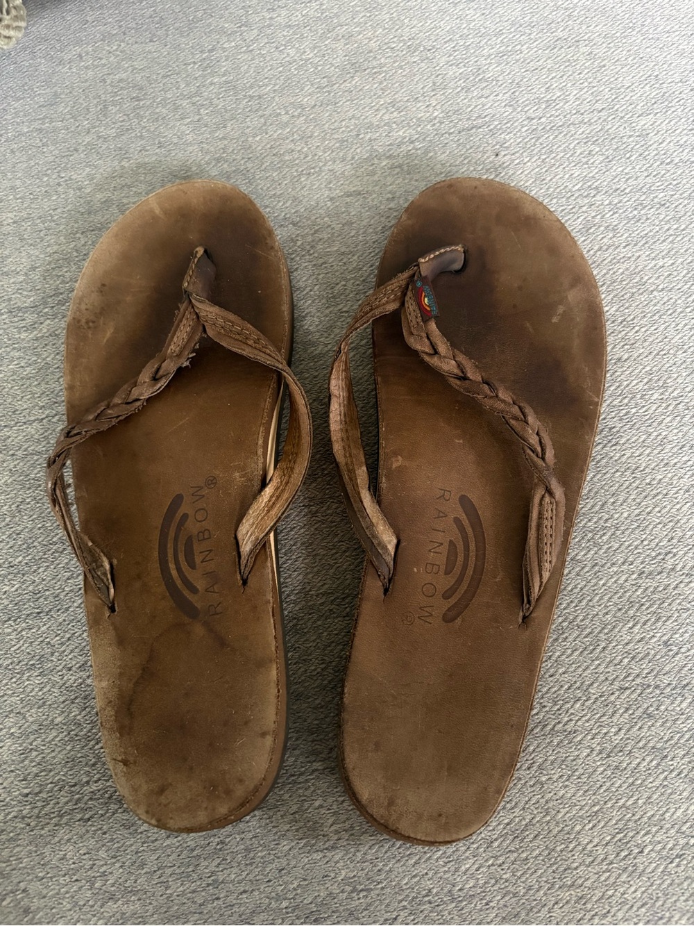 Rainbow Brown Braided Leather Women's Flip Flops size 8